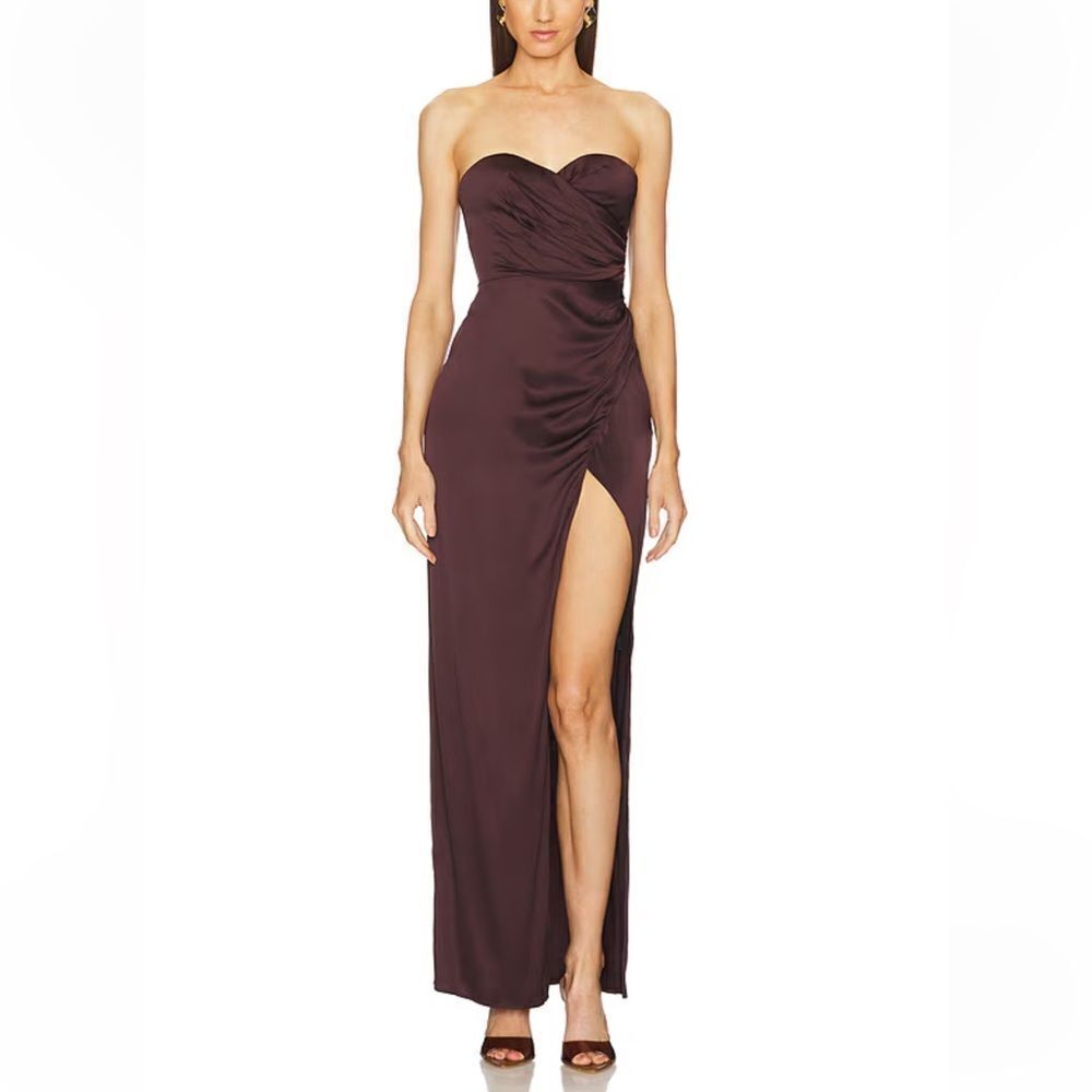 NWT Michael Costello x REVOLVE Dimity Gown Chocolate Brown satin maxi gown XS
